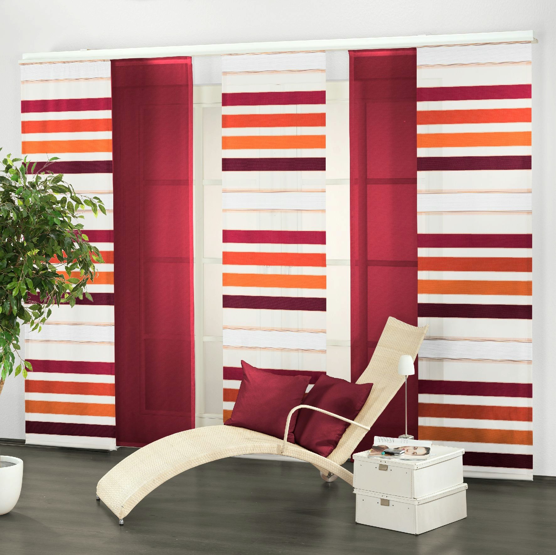 und Flächenvorhang Sunshine Reggae in rot gestreift 60 x 245cm